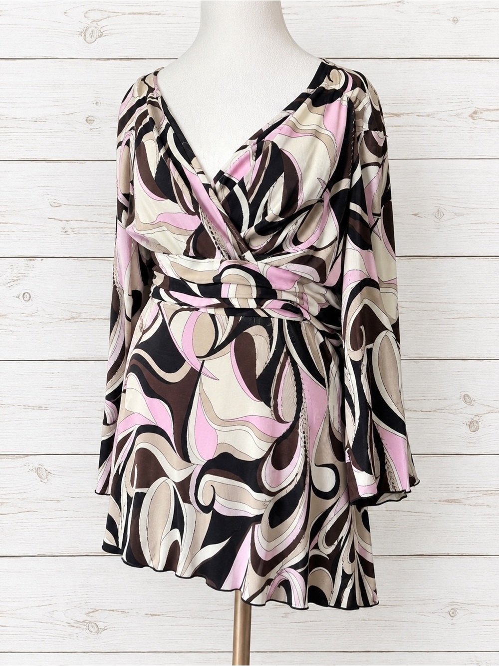 NWT CATO WOMAN Plus 3/4 Sleeve Blouse in Pink/Brown/Cream Print Sz 22/24